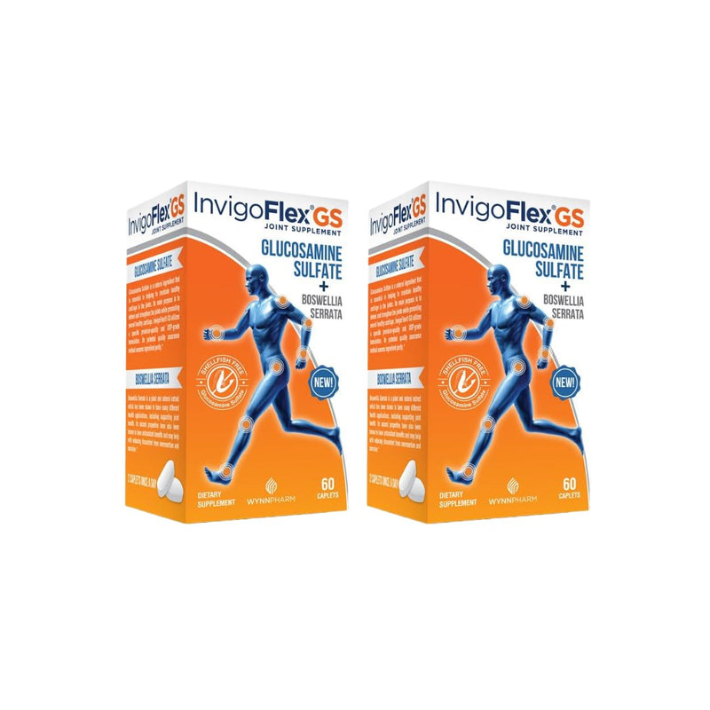 INVIGOFLEX Glucosamine Sulfate (Shellfish Free, Sodium Free & Vegetarian Safe) Non GMO, Gluten Free - with Boswellia Serrata - Premium Joint Supplement GS - 2 Pack | Shellfish Free, Sodium Free, Vegetarian Safe, Non GMO & Gluten Free, With Boswellia Se...
