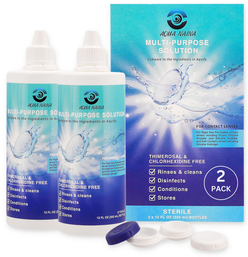 [Australia] - Aqua Naina 12 Fl Oz (Pack of 2) | Contact Lens Solution | Cleaning and Disinfecting Multi-Purpose Contact Solution | Convenient Everyday Lens Hygiene and Eye Care 