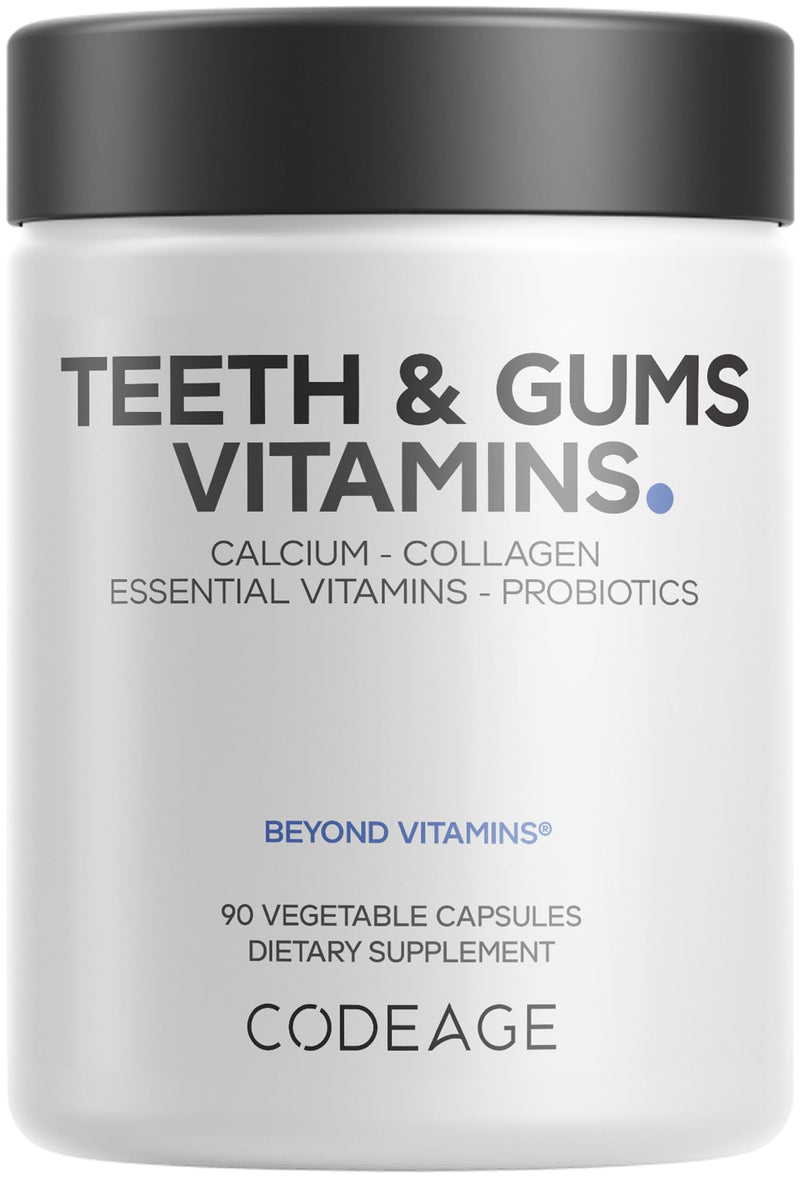 [Australia] - Codeage Teeth & Gums Vitamins + Oral Probiotics Supplement for Mouth - Whole Food Calcium, Collagen, Potassium, Vitamin C, D3, K2, Zinc – Oral Care & Dental Multivitamin Supplements - 90 Capsules 1 