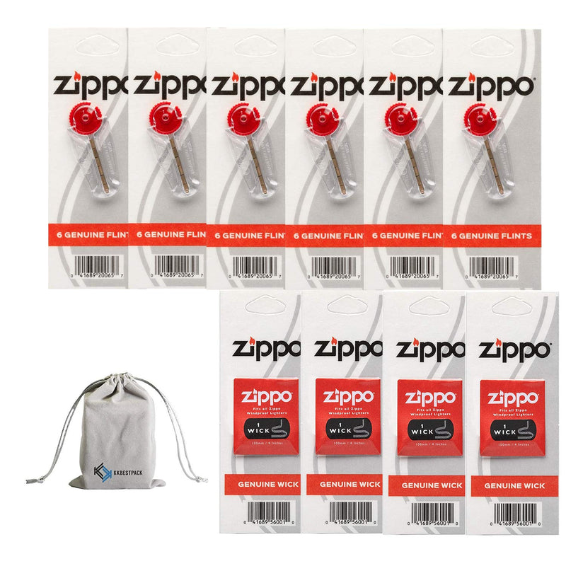 [Australia] - Zippo Lighter Replacement 6 Flint Dispensers (36 Flints) & 4 Wicks 10 Value Pack Bundle with KKBestPack Pouch 