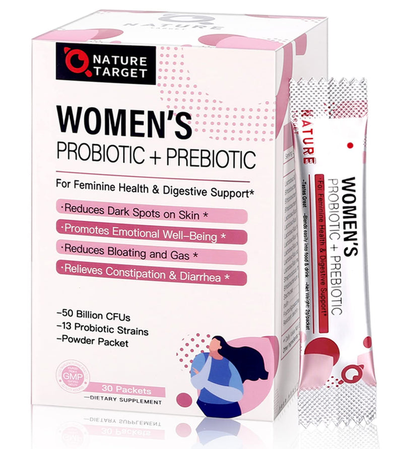 [Australia] - NATURE TARGET Probiotics for Women Probiotic Powder Supplement - Prebiotics and Probiotics for Digestive Health and Immune Support 