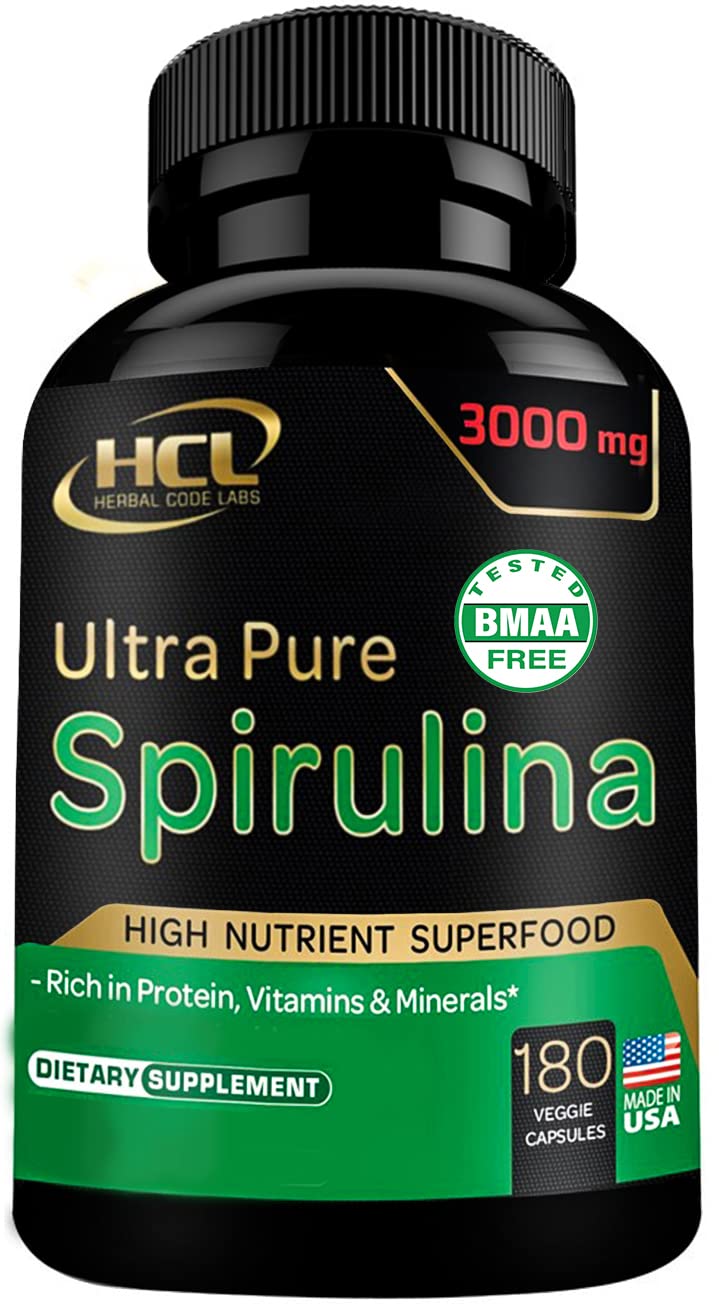 [Australia] - Organic Spirulina Powder Capsules 3000 mg - Purest Non-Irradiated Blue Green Algae - Best Raw Vegan Protein - Green Superfood - Natural Multivitamins – 180 pills Made in The USA 