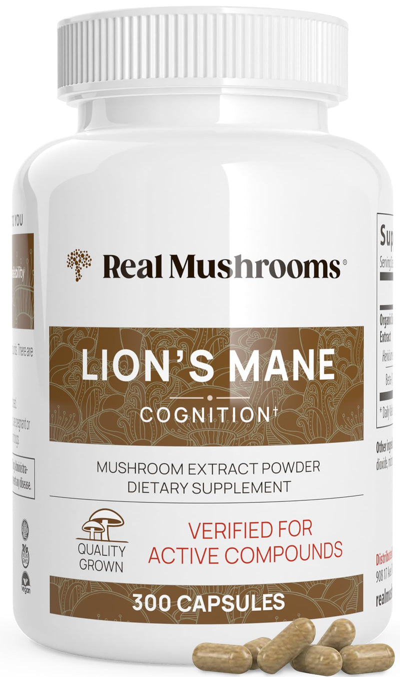 [Australia] - Real Mushrooms Lion‚Äôs Mane Supplement Capsules - Organic Lions Mane Extract for Overall Wellbeing - Beta Glucan Supplements ‚Äì Vegan 300 ct Mushroom Extract 