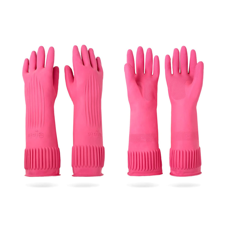 [Australia] - Mamison 2 Pairs Reusable Waterproof Household Dishwashing Cleaning Rubber Gloves, Non-Slip Kitchen Glove(Medium) 