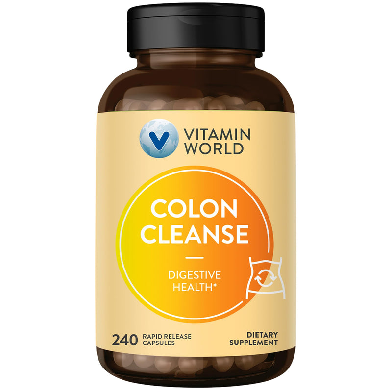 Vitamin World Colon Cleanse & Detox, 240 Capsules | With Psyllium Husk, Senna, Probiotics, Dietary Fiber & Herbal Blend – Supports Gut Health & Constipation Relief, Gluten-Free