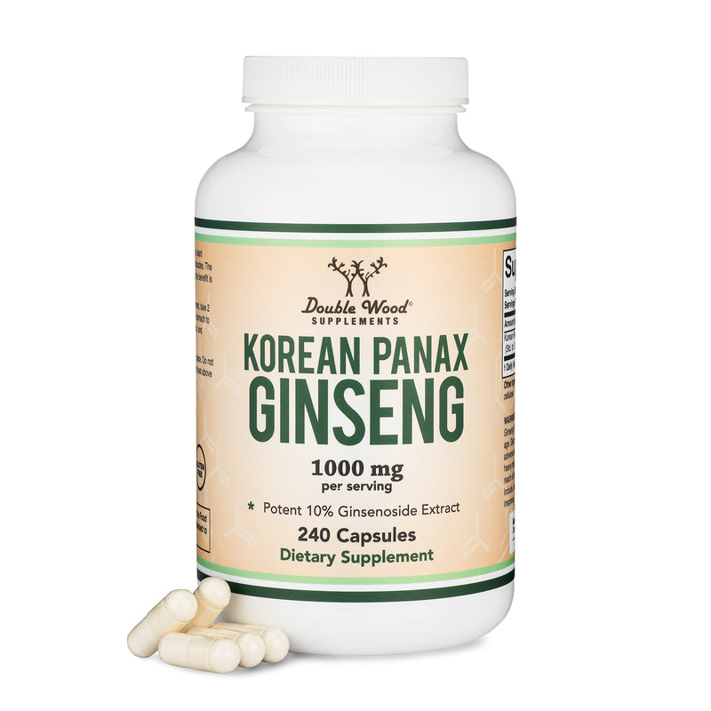 [Australia] - Ginseng Capsules (Korean Red Ginseng Extract, Panax Ginseng 10% Ginsenosides) (4 Month Supply) 240 Vegan Capsules - 1,000mg per Serving for Mood, Cognitive Function and Energy Support by Double Wood 