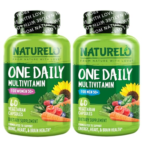 NATURELO One Daily Multivitamin for Men 50+, 60 Capsules and One Daily Multivitamin for Women 50+ (Iron Free), 60 Capsules Bundle - 2 Month Supply