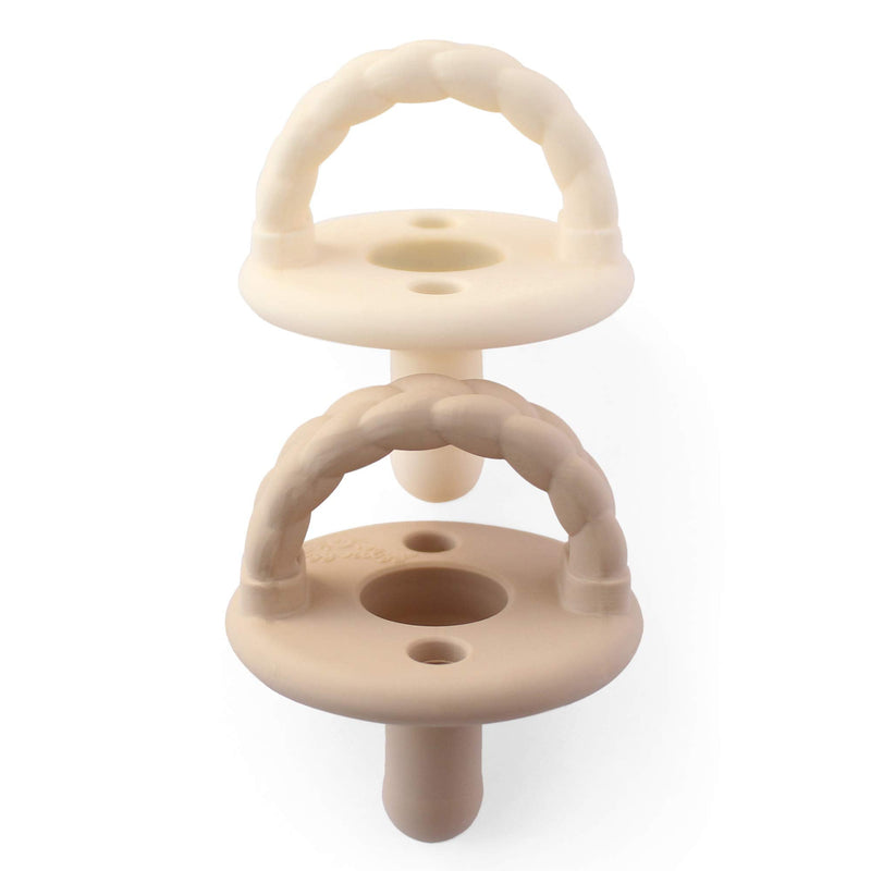 [Australia] - Itzy Ritzy Silicone Pacifiers for Newborn - Sweetie Soother Pacifiers Feature Collapsible Handle & Two Air Holes for Added Safety; For Ages Newborn and Up, Set of 2 in Buttercream & Toast 2 Count (Pack of 1) Solid 