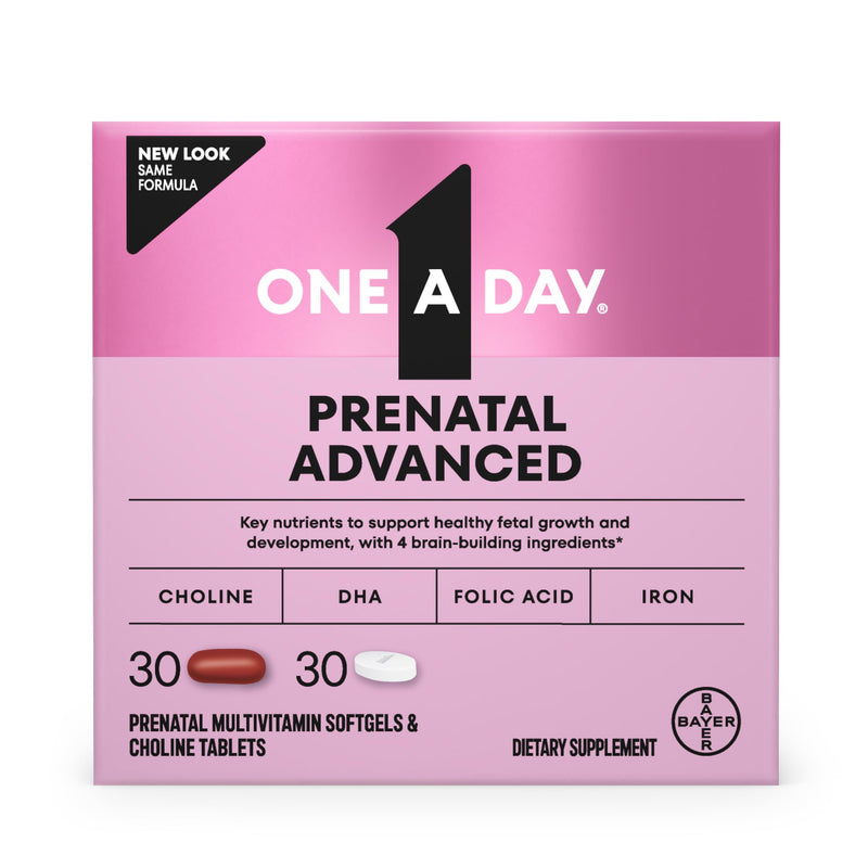 One A Day Prenatal Advanced- Prenatal Vitamins with Folic Acid, Choline, DHA & Iron, Pregnancy Vitamins for Women to Support Baby’s Development, 30+30 Ct (60 Total Set) (Packaging May Vary) 30+30ct (60 Total Set)