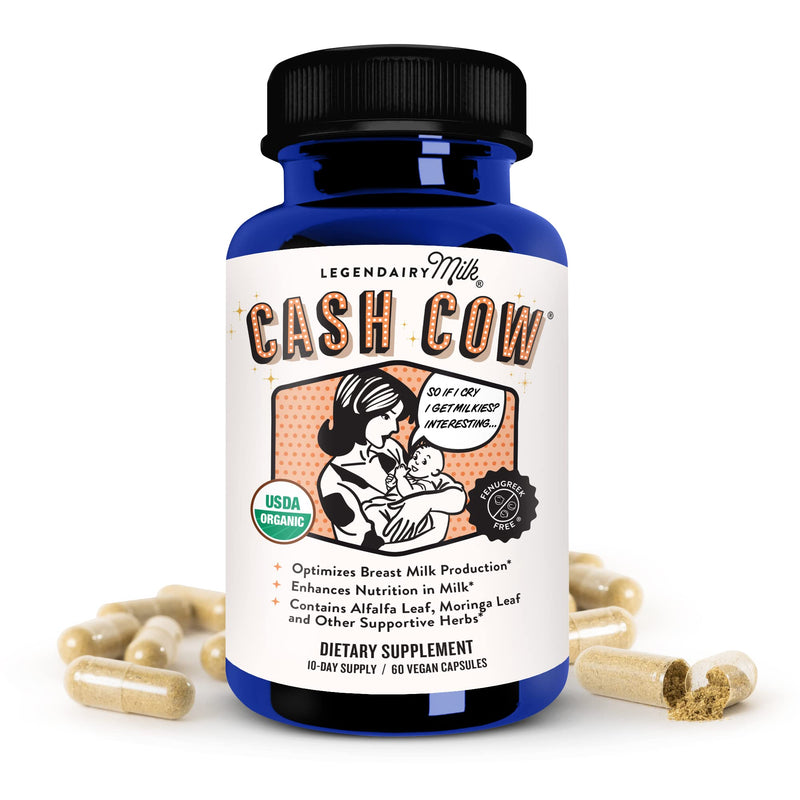 [Australia] - Legendairy Milk Cash Cow Lactation Supplement, Moringa, Alfalfa, and Goat's Rue Breastfeeding Supplement for Milk Supply Increase, Fenugreek-Free, Certified Organic, Vegan, Non-GMO, 60 Capsules 