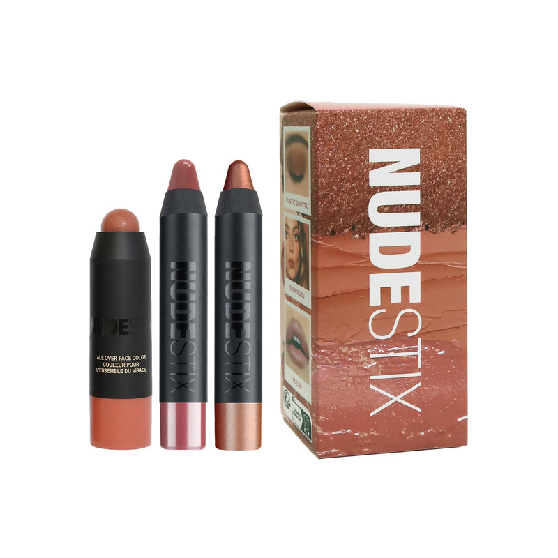 [Australia] - Nudestix Sunkissed Nudes Mini Kit – 3-Piece Cream Blush, Bronzer & Glossy Lip Set for Cheeks, Eyes & Lips | Travel-Size, Multi-Use, Vegan Makeup for a Fresh Beachy Glow 