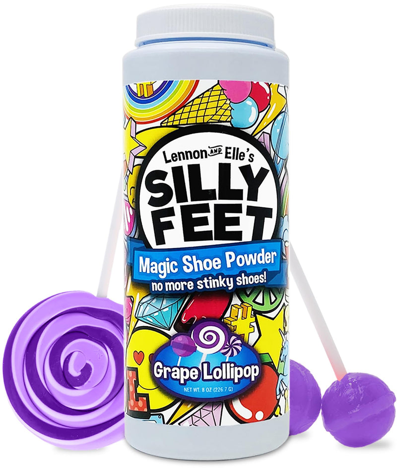 [Australia] - Magic Shoe Deodorizer, Foot Odor Powder for Smelly Feet, Odor Eliminator Stronger than Spray, Kids Shoe Powder for Odor Control, Large 8 Oz, Grape Lollipop Scent 