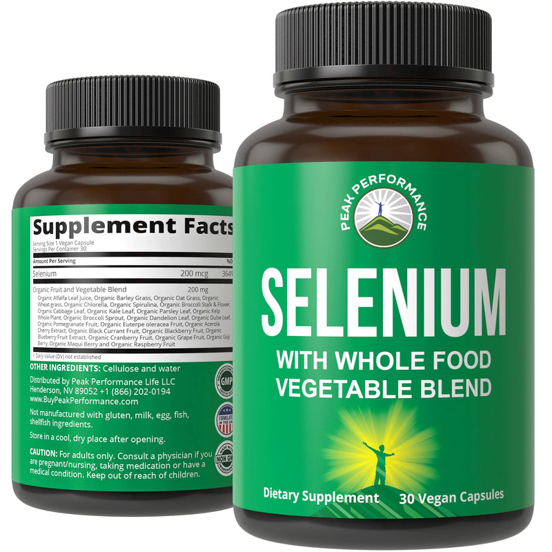 [Australia] - Selenium Supplement with Whole Food Blend of 25+ Vegetables and Fruits for Max Absorption. Pure Selenium Vegan Capsules for Immune System, Thyroid Support, Heart Health, Prostate Support. 30 Pills 