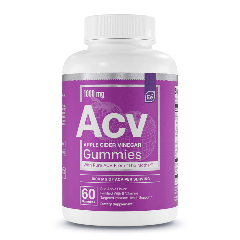 Essential Elements Apple Cider Vinegar Gummies from The Mother - Naturally-Sourced, Vegan ACV with Folic Acid and Vitamin B6 & B12 60 Count Red Apple 60 Count (Pack of 1)
