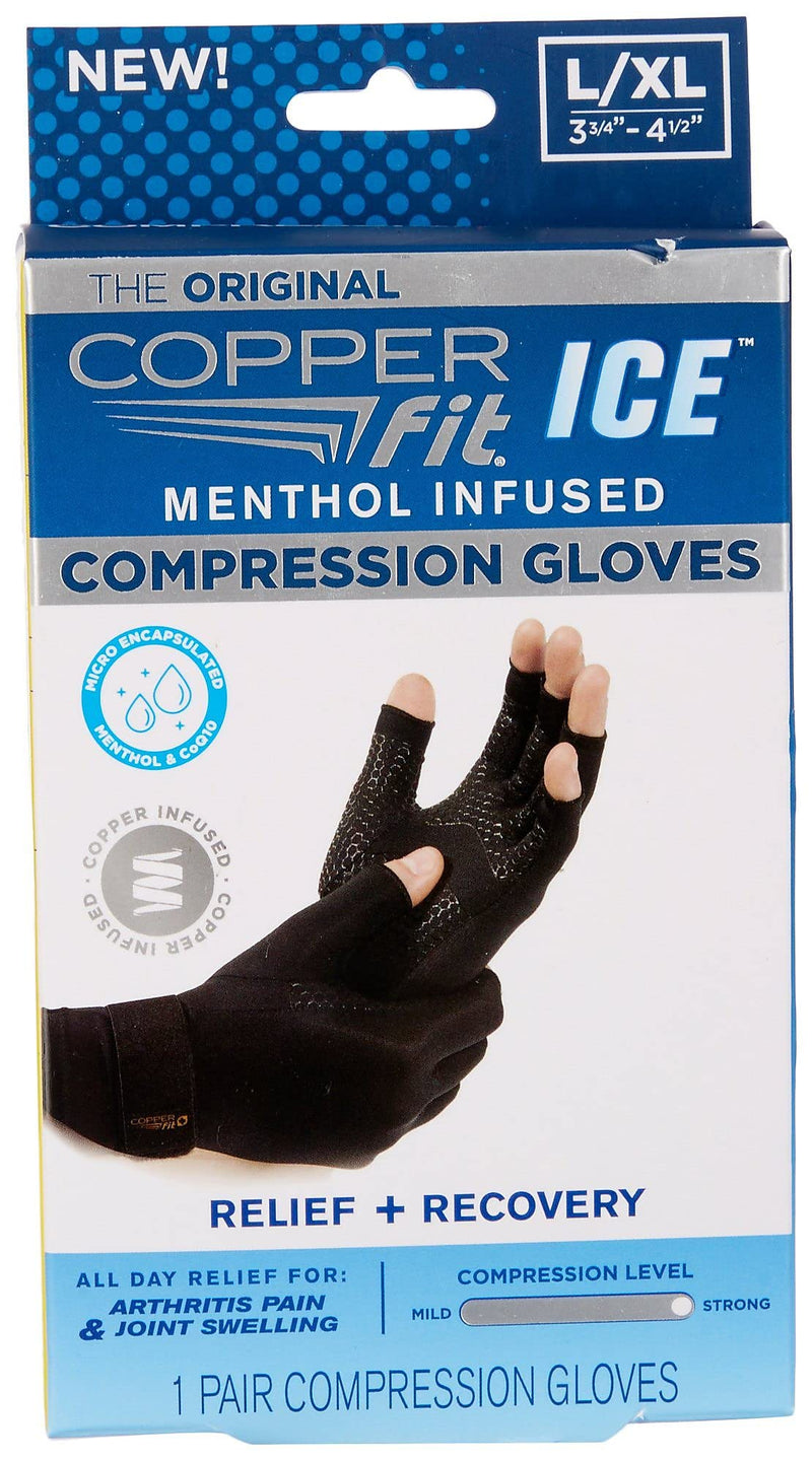 [Australia] - Copper Fit ICE Compression Gloves Infused with Menthol, Black, Large/X-Large 