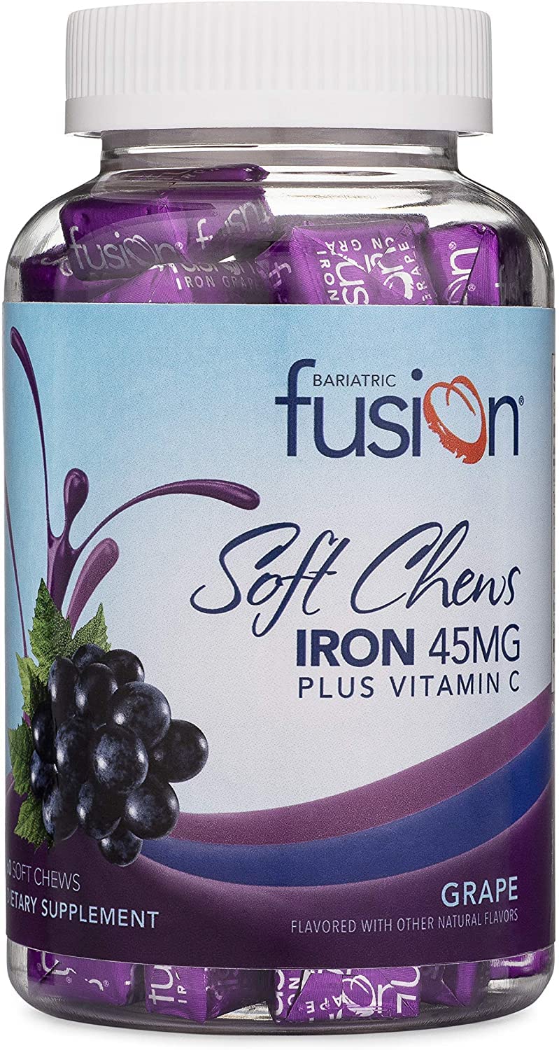 [Australia] - Bariatric Fusion Iron Soft Chew with Vitamin C | Grape Flavored | Chewy Vitamin for Bariatric Patients | Gluten Free | Iron Supplement for Women and Men | 60 Count | 2 Month Supply 
