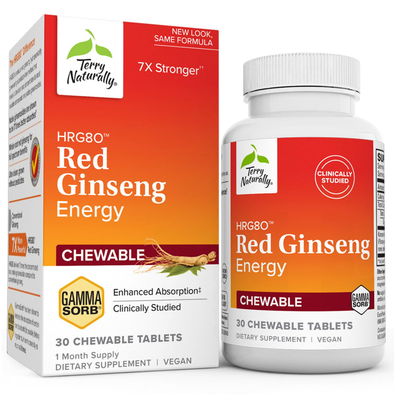 [Australia] - Terry Naturally HRG80 Red Ginseng Energy - 30 Chewable Tablets - Red Ginseng Root Powder, Panax Ginseng, HRG80 - Non-GMO, Vegan, Gluten Free - 30 Servings 1 