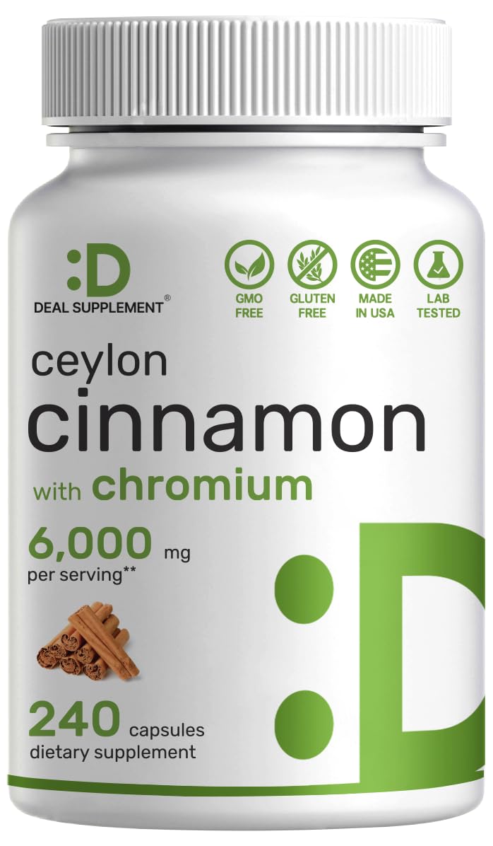 [Australia] - Ceylon Cinnamon 6000mg with Chromium 1000mcg, 240 Capsules | Active Inner Bark Extract, True Sri Lanka Source | Natural Cinnamon Supplements 