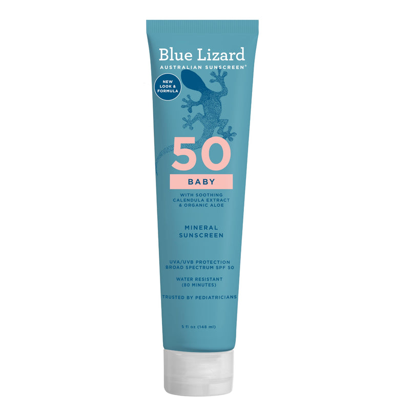 [Australia] - Blue Lizard BABY Mineral Sunscreen with Zinc Oxide, SPF 50+, Water Resistant, UVA/UVB Protection with Smart Cap Technology - Fragrance Free, 5 oz. Tube SPF 50+ 5 Fl Oz (Pack of 1) 