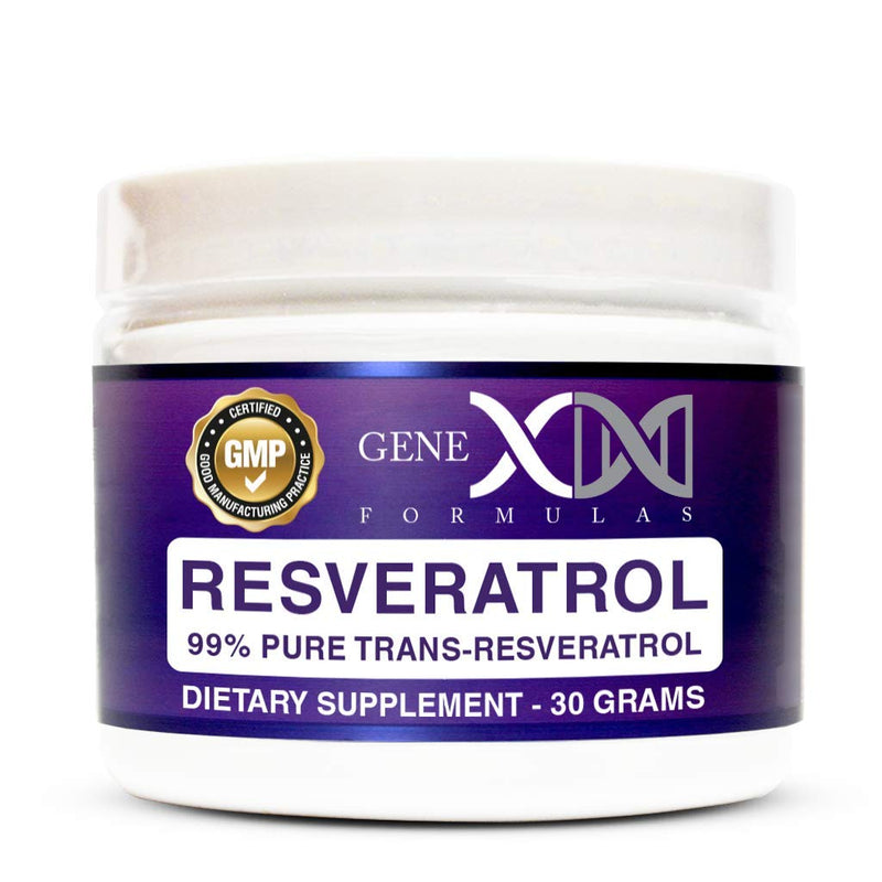 Genex Formulas Trans Resveratrol 1000mg Dose Powder Supplement, 30 Grams | 99% Pure Micronized Pharmaceutical Grade, 1 Gram Per Day 30-Day Supply, Made in a GMP & NSF Certified Facility
