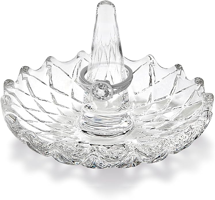 [Australia] - H&D Well-Crafted Crystal Glass Wedding Ring Holder Clear-round 2 