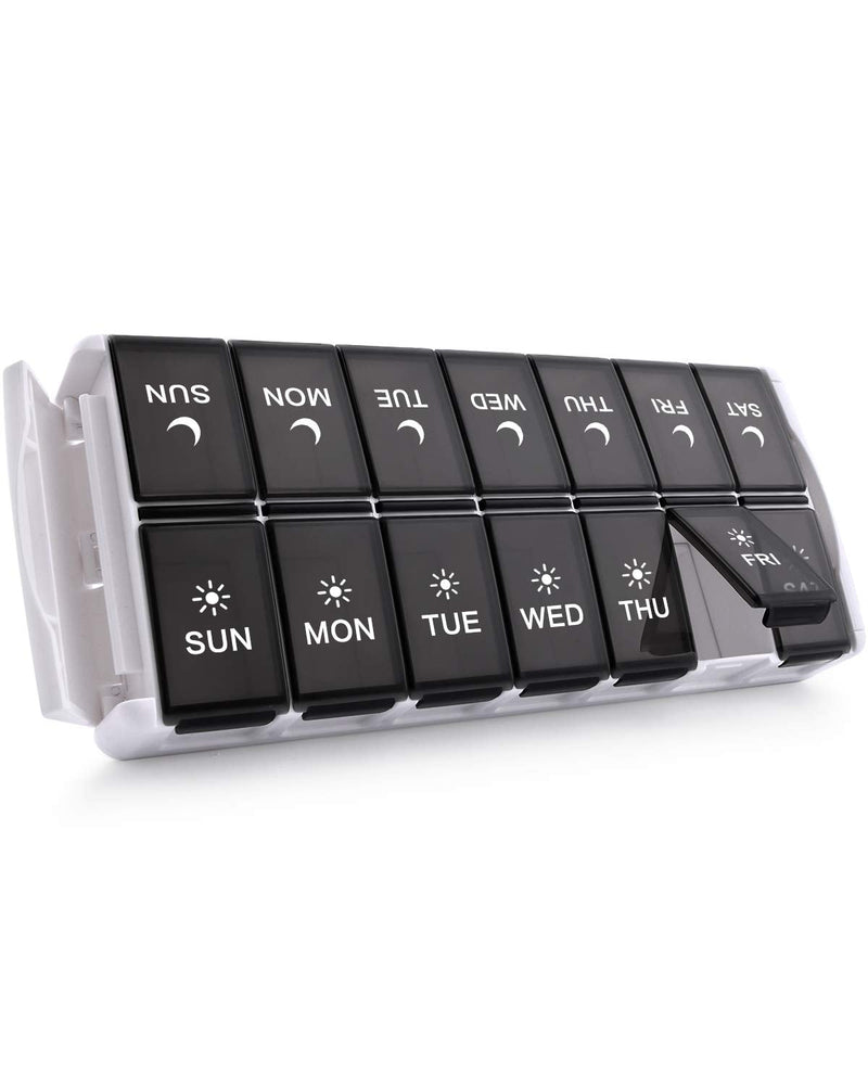 TookMag Weekly Pill Organizer 2 Times a Day, Easy Fill Medicine Pill Organizer AM PM Pill Case, Large Capacity 7 Day Pill Box for Pills/Vitamin/Fish Oil/Supplements (Patent Registered) Black