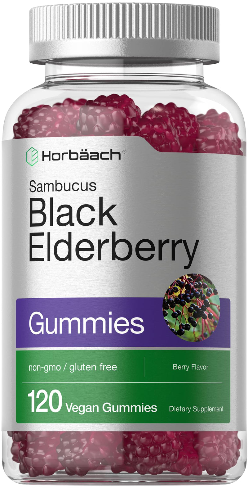 [Australia] - Horbaach Black Elderberry Gummies | 120 Count | Sambucus Extract | with Zinc and Vitamin C | Berry Flavor | Vegan, Non-GMO, and Gluten Free Supplement for Adults 120 Count (Pack of 1) 