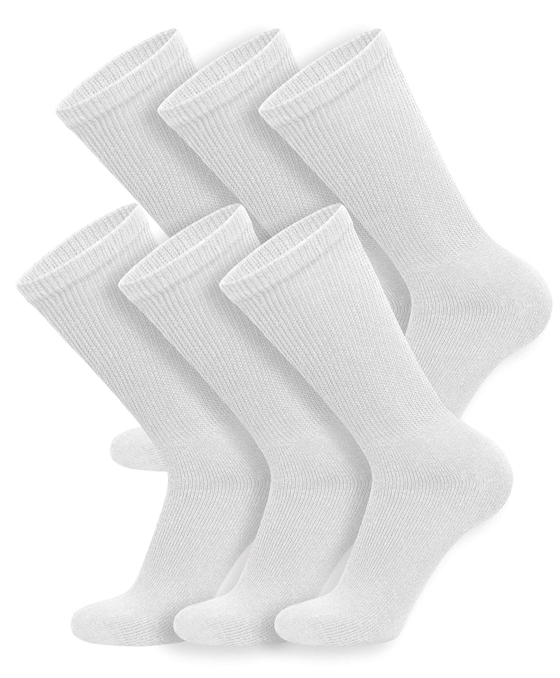 [Australia] - 6 Pairs of Cotton Diabetic Neuropathy Crew Socks (10-13, Fits Mens shoe size 9-12, White) 10-13 White - 6 Pairs 
