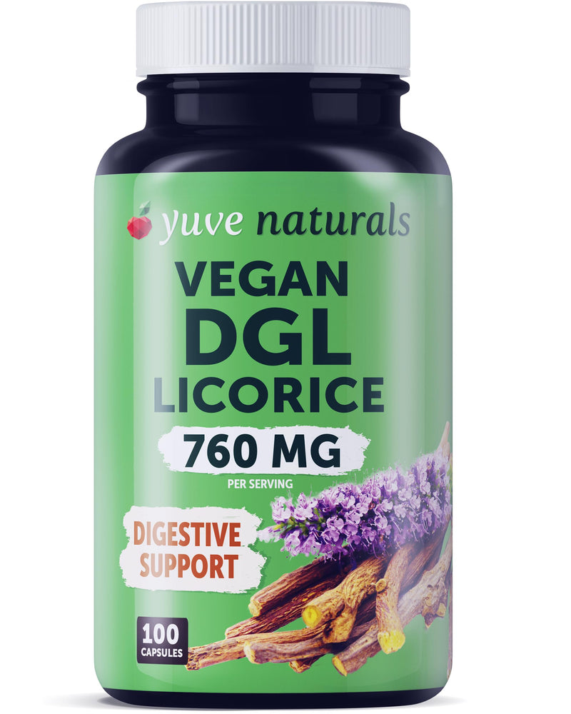 [Australia] - Yuve Vegan DGL Licorice 760mg - Ultra Pure Deglycyrrhizinated Licorice Root Capsules Supplement - Support Stomach, Gut & Intestinal Relief - Natural Acid Reflux Formula - Non-GMO & Gluten Free - 100ct 