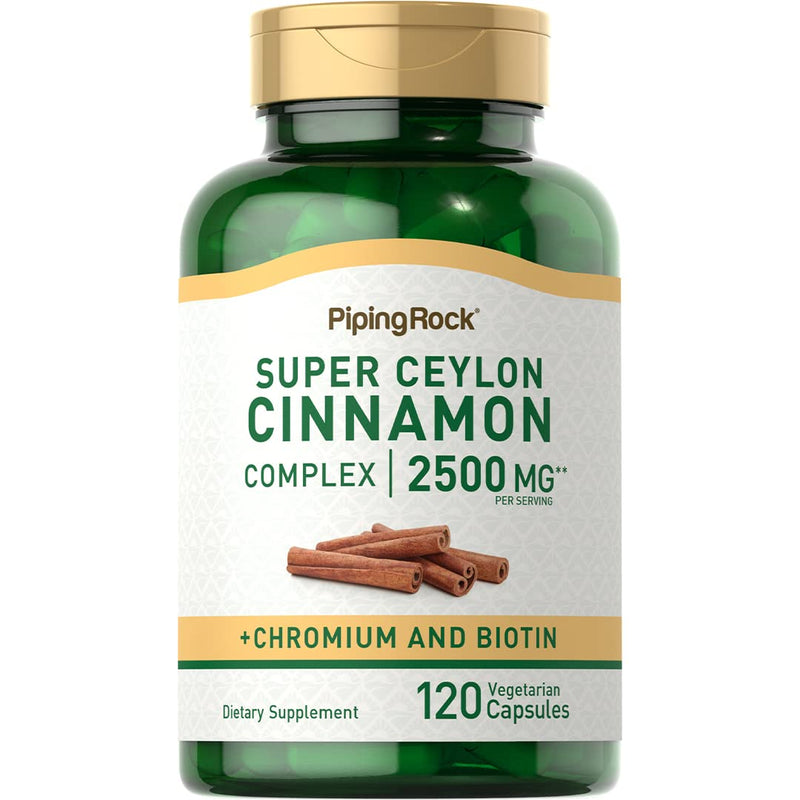 [Australia] - Piping Rock Ceylon Cinnamon Capsules | 2500mg | 120 Pills | Complex with Chromium and Biotin | Extract Supplement | Vegetarian, Gluten Free, Non-GMO 120 Count (Pack of 1) 