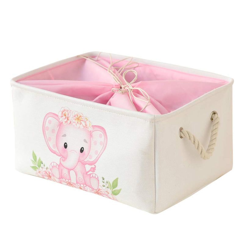 [Australia] - INough Pink Basket Elephant Storage Bins for Kids, Gift Box for Baby,Collapsible Storage Basket for Toys Clothes,Fabric Laundry Baskets for Baby/Kids/Nursery Room (Medium, Pink Elephant) ys/m 