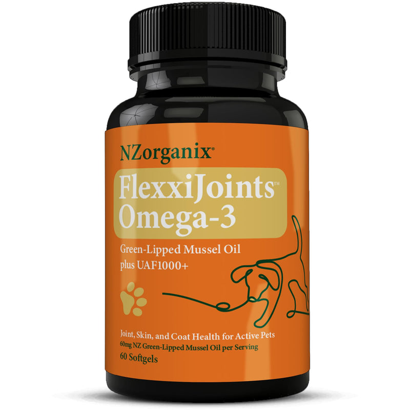FlexxiJoints Omega-3 Hip and Joint Supplement • Green-Lipped Mussel Omega-3 Oil for Dogs • 100% New Zealand Green-Lipped Mussels (60 Softgels) - PawsPlanet Australia