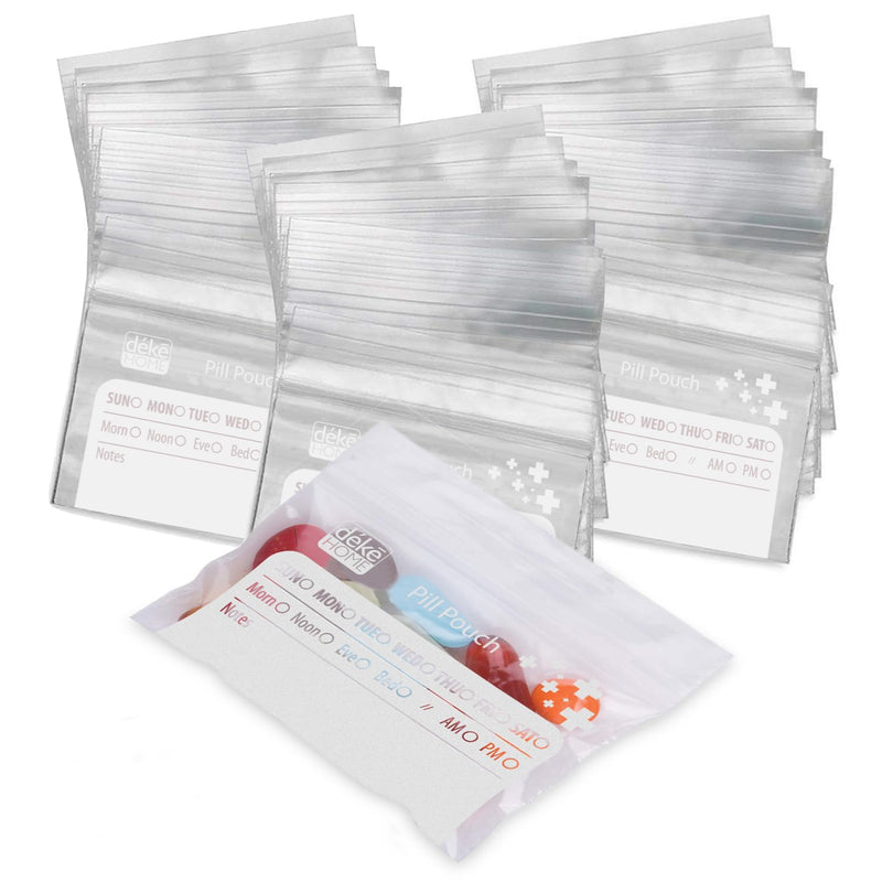 Deke Home - 500 Pack Clear Resealable Pill Bags (4x2.75 in), Travel Medicine Pouches with Write-On Label, BPA-Free Disposable Pill Organizer for Medications, Vitamins & Supplements 500 Count (Pack of 1)