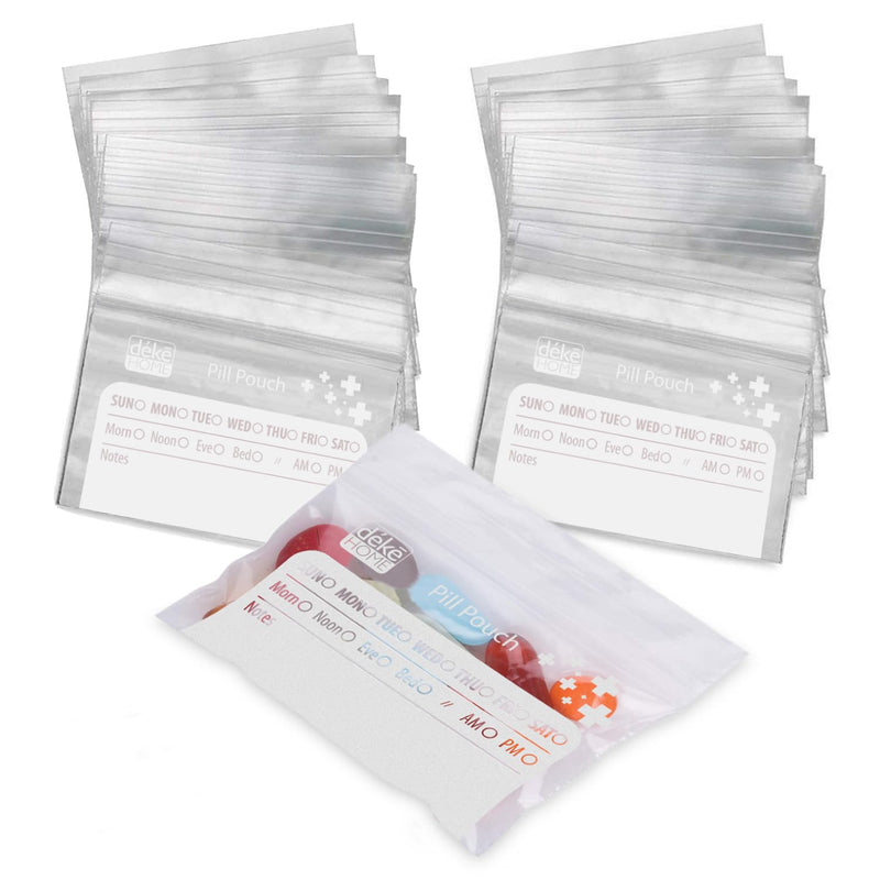 Deke Home - 250 Pack Clear Resealable Pill Bags (4x2.75 in), Travel Medicine Pouches with Write-On Label, BPA-Free Disposable Pill Organizer for Medications, Vitamins & Supplements 250 Count (Pack of 1)