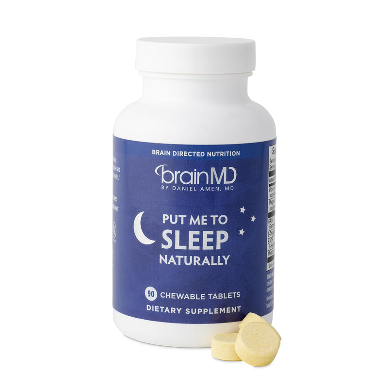 BRAINMD Put Me to Sleep Naturally - 90 Chewable Tablets | Melatonin, L-Theanine, Magnesium, GABA, Vitamin B6 & 5-HTP, Gluten Free, 45 Servings 45 Servings (Pack of 1)