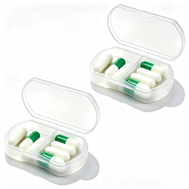 2PCS Pill Case Organizer, Daily AM & PM Containers, Medicine Holder, Ideal for Medication, Vitamin, Supplement, Perfect for Travel, Ideal for Purse (White) White 2pcs