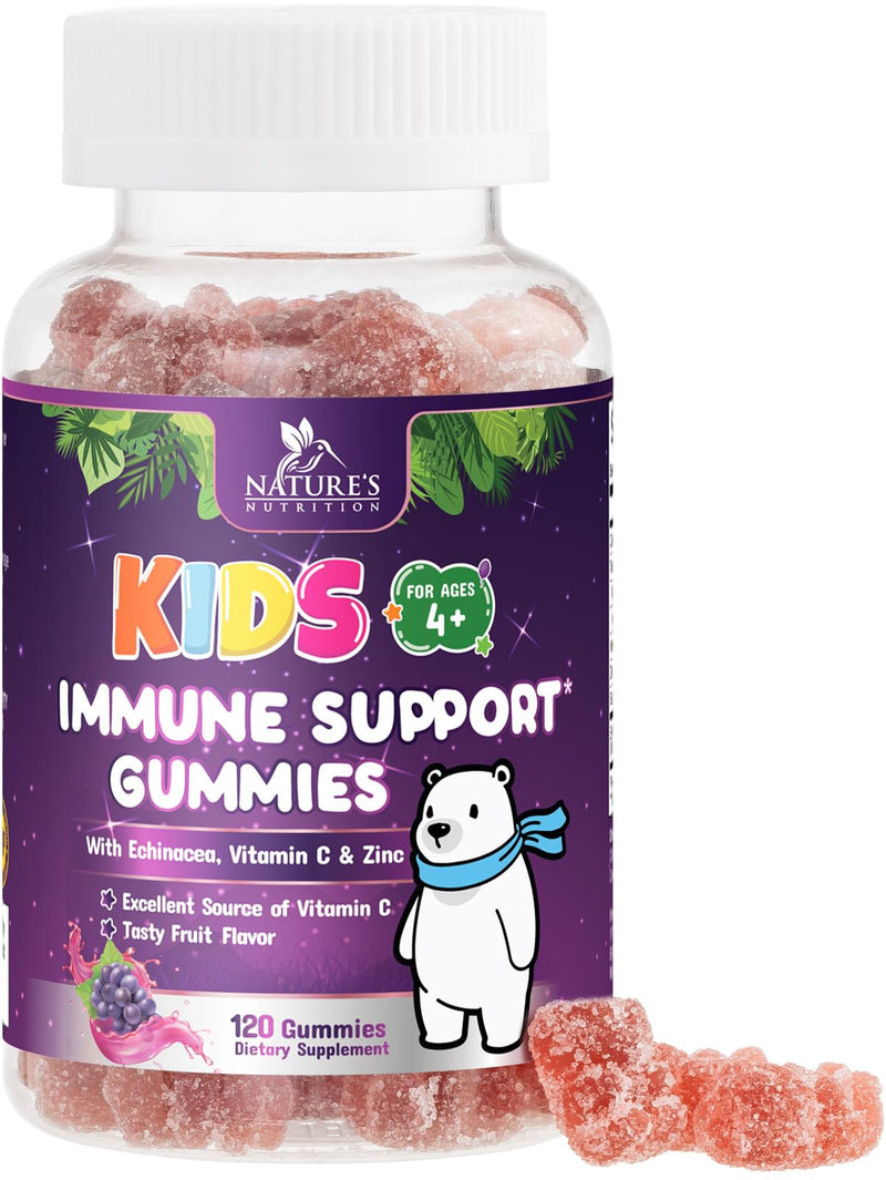 [Australia] - Immune Support Gummies for Kids & Toddler with Vitamin C, Zinc & Echinacea, Daily Childrens Immune Support Gummy Vitamins for Kids Ages 4 and Up, Vegan & Non-GMO, Natural Berry Flavor - 120 Gummies 120 Count (Pack of 1) 