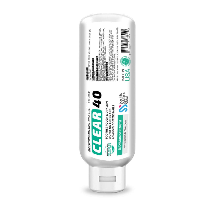 [Australia] - Clear 40, 40% Urea Gel, 8 oz w/Tea Tree & Coconut Oil, Aloe Vera Extract, Works on Calluses & Corns, Moisturizes & Softens Cracked Heels, Feet, Elbows, Hands, Nails, Superior Hydration to Urea Creams 