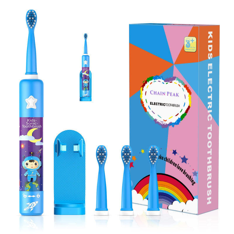 [Australia] - Musical Kids Sonic Electric Toothbrush, Rechargeable Smart Cartoon Toothbrush for Children Toddlers for Age 3-12 with 2- MinTimer, 3 Modes, 4 Bristles,34000 Pulses 