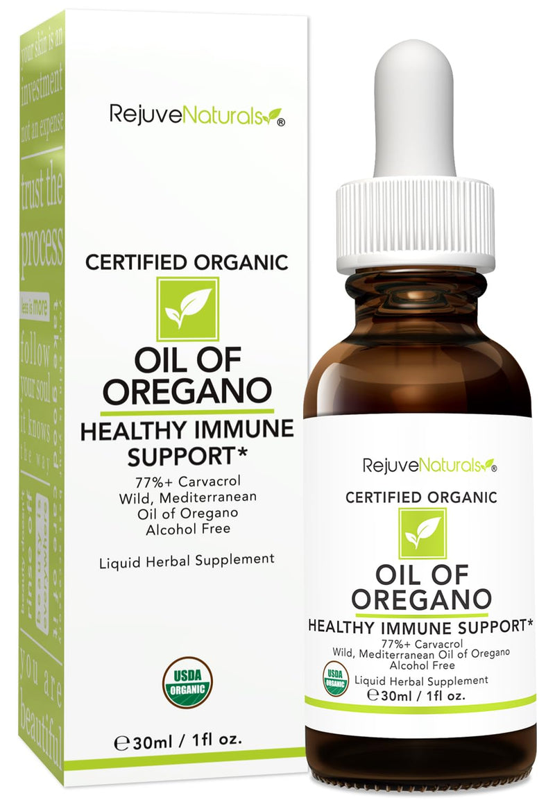 [Australia] - RejuveNaturals Oil of Oregano, USDA Organic - 1 fl oz (30ml Liquid) Wild, Mediterranean Oregano Oil. Concentrated Immune Support Drops. Gluten Free, Vegan & Non-GMO. Min 77% Carvacrol 