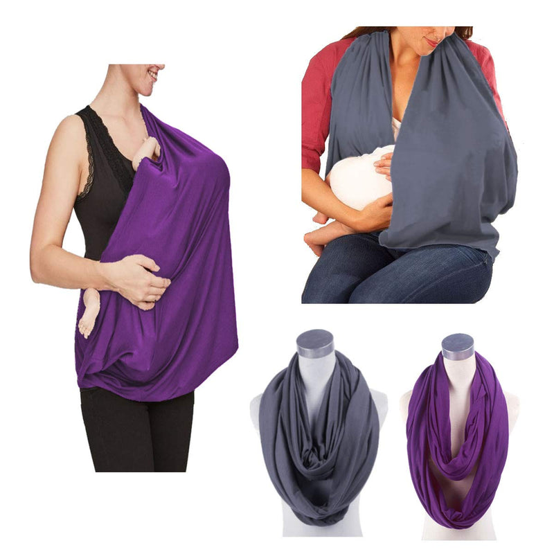 [Australia] - 2 Pack Nursing Cover Breastfeeding Cover Breast Feeding Cover ups Infinity Scarf, Lightweight Soft Breathable Cover Dark Gray Purple 