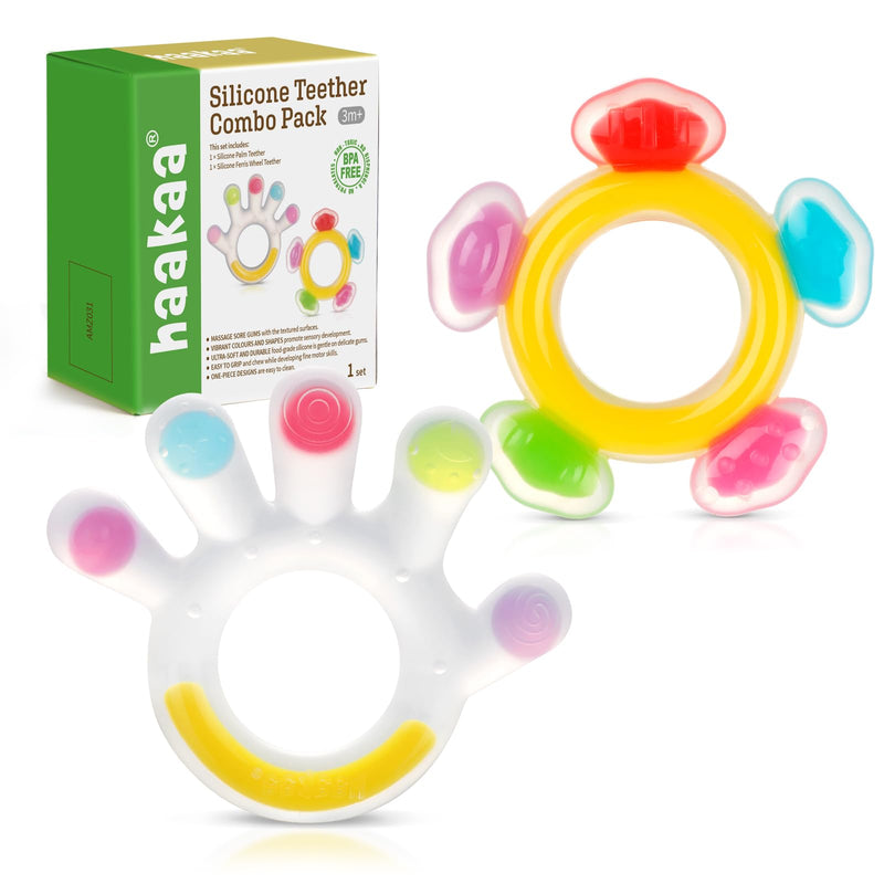[Australia] - Haakaa Silicone Teether Combo - Baby Freezer Teething Toy - Soft Cold Teether - Soothe Teething Pain & Itching Gums - Perfect Size - Palm & Ferris Wheel Shape for 3M+ Babies BPA Free - 2 pk 