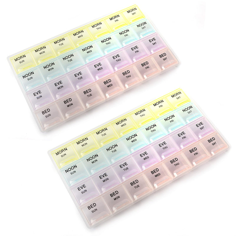 Deke Home - Pill Organizer 4 Times a Day (2 Pack), Weekly Medicine Box with Morning, Noon, Evening, Bed Compartments, Translucent, Easy-to-Open Pill Case, 7-Day Travel Medication Organizer for Vitamin 1 Count (Pack of 2)