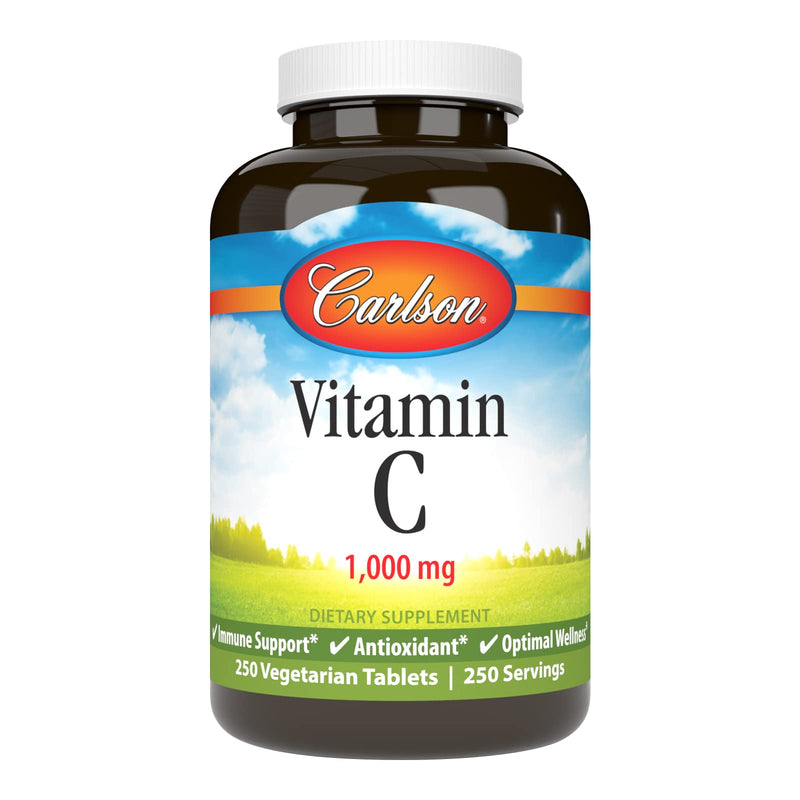 Carlson Vitamin C 1,000 mg (1 g), Pure Vitamin C, 250 Tablets | Ascorbic Acid; Optimal Wellness