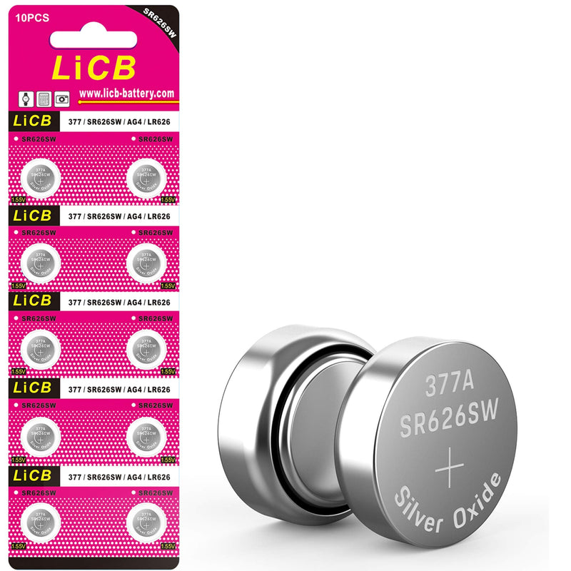 [Australia] - LiCB 10 Pack SR626SW 377 Watch Battery,Long-Lasting & Leak-Proof,High Capacity Silver Oxide 1.55V Button Cell Batteries for Watch 