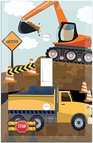 [Australia] - Truck Boys Room Light Switch Cover Plate Kids Decorative Tractor Nursery Teen Toddler Room Decor Bedroom Bathroom Playroom (Construction Truck) Construction Truck 