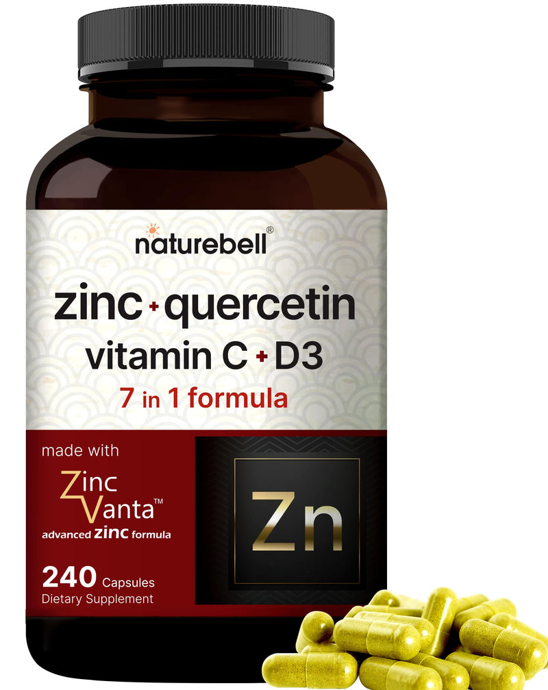 [Australia] - NatureBell Zinc Quercetin with Vitamin C & D3, 240 Capsules | Quercetin 1,000mg + Zinc 50mg + Vitamin C 250mg + Vitamin D3 5,000 IU | 4-in-1 Advanced Immune & Lung Support | ZincVanta Formula 240 Count (Pack of 1) 