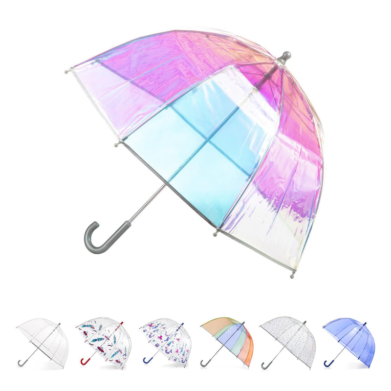totes Kids Lightweight Dome Canopy Bubble Umbrella with Wind and Rain Protection 38" Canopy IRIDESCENT