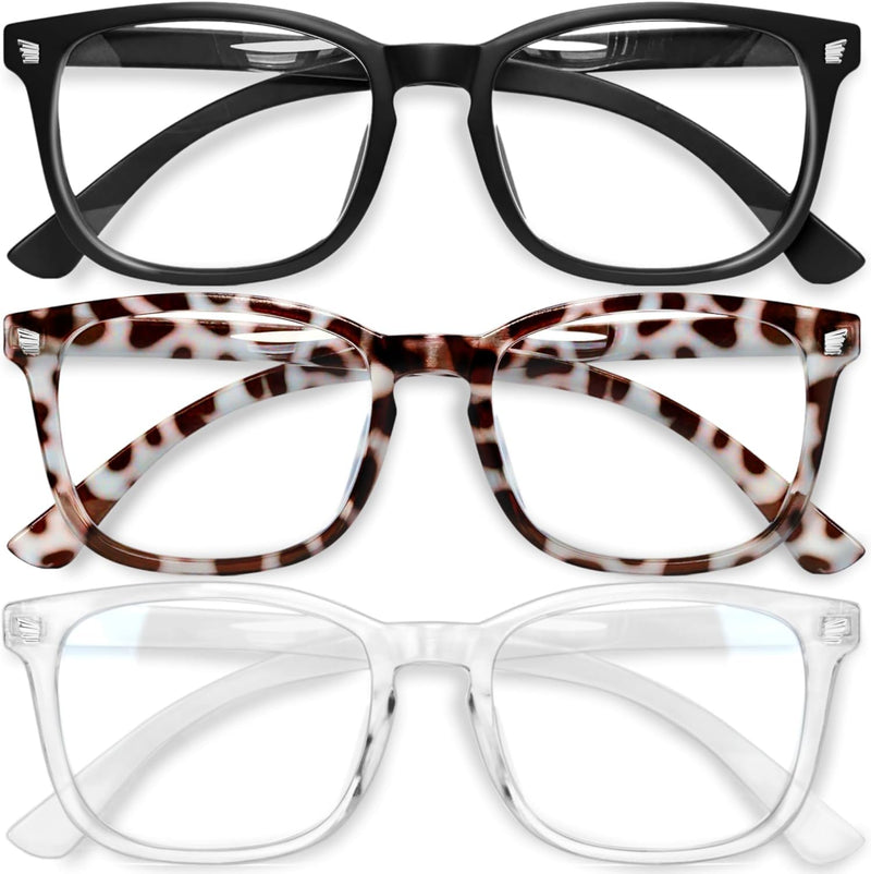 [Australia] - Gaoye Stylish Blue Light Glasses for Woman - Computer Glasses up to 99% Blue Light Blocking - Lightweight Frames - 3 pack A1 Matte Black+leopard+transparent Clear 