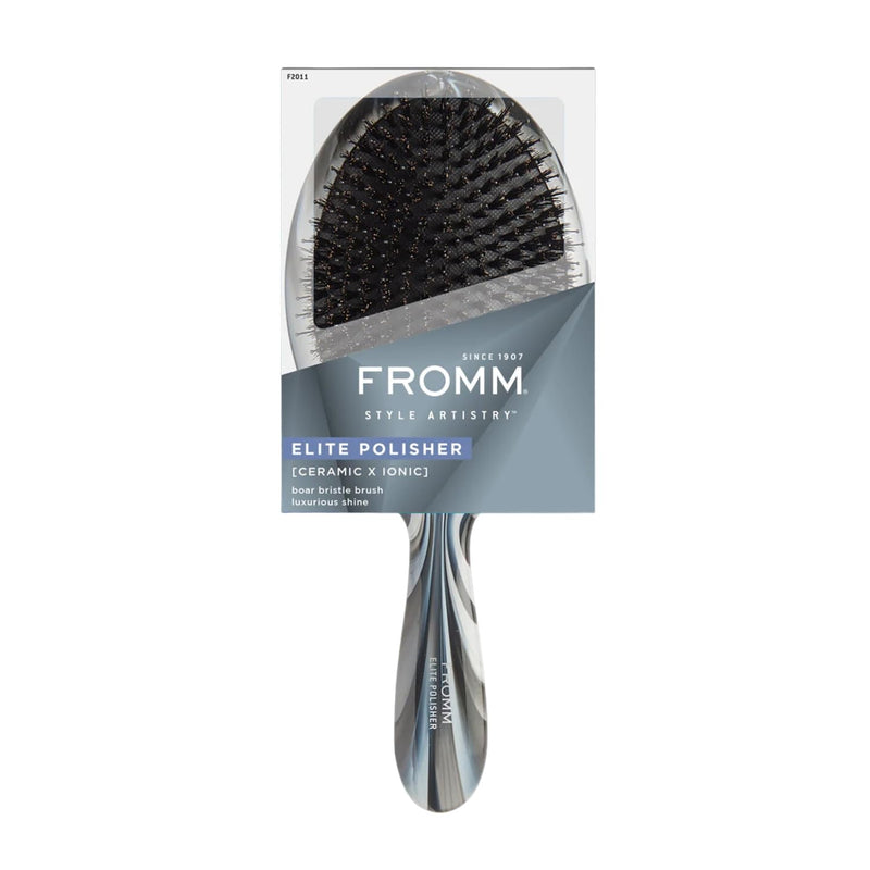 Fromm Professional Elite Polisher Ceramic x Ionic Luxurious Shine Boar Bristle Brush | Gentle Hair Detangler & Massage Brush Smooths Frizz & Flyaways for Medium to Thick Curly Hair
